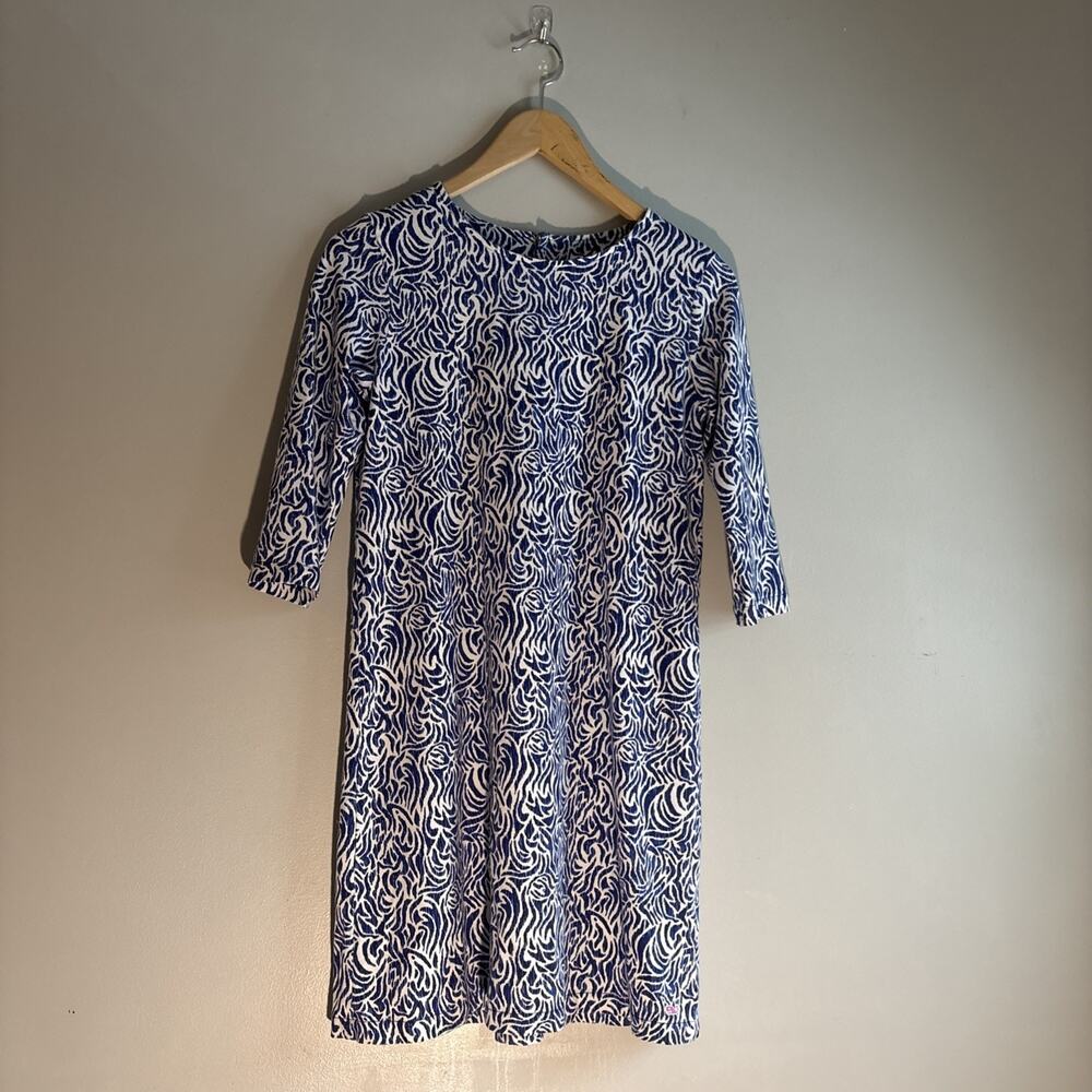 VINEYARD VINES Girls Large 14 Dress Blue White Swirl Print Cotton Knit